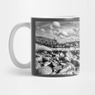 Clovelly Harbour, North Devon, England, Black And White Mug